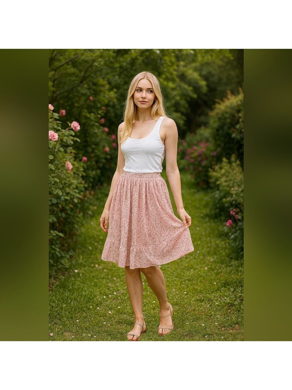 Elizabeth and James Skirt Avenue Cherry Floral Print Silk Skirt